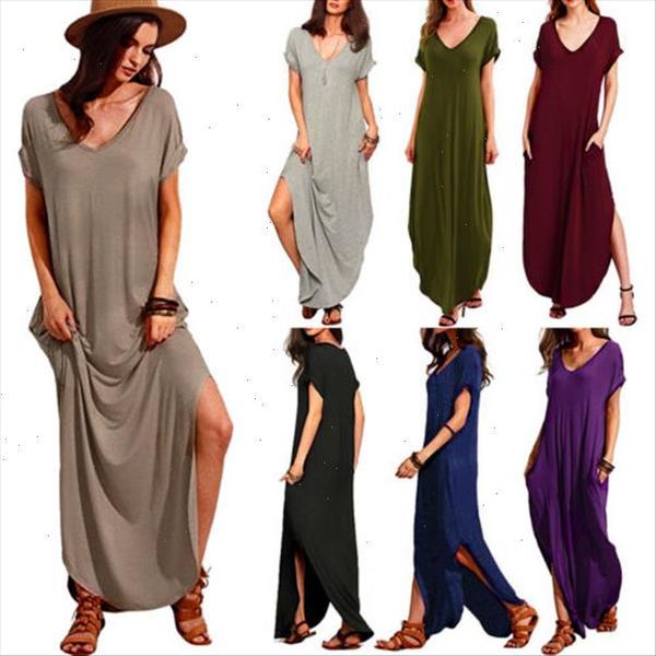 casual women long maxi dress short sleeve evening party summer holiday loose beach sundress solid dresses, Black;gray
casual women long maxi dress short sleeve evening party summer holiday loose beach sundress solid dresses, Black;gray