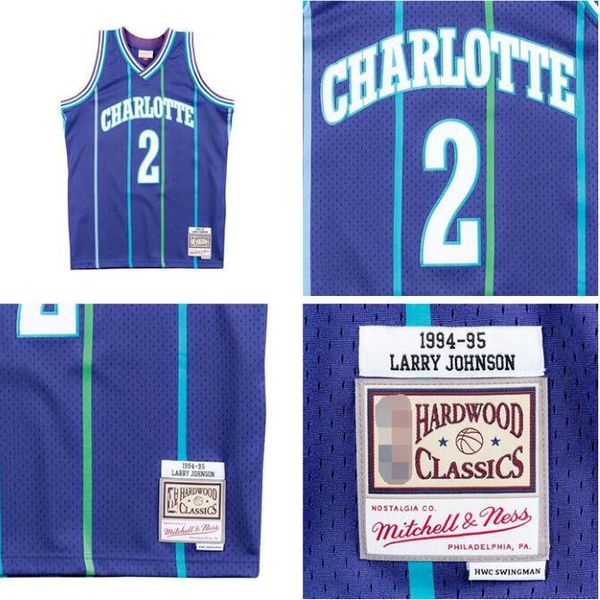 men women kid basketball charlotte hornets 2 larry johnson mitchell & ness blue 1994-95 hardwoods classics authentic jersey, Black;red 
men women kid basketball charlotte hornets 2 larry johnson mitchell & ness blue 1994-95 hardwoods classics authentic jersey, Black;red
