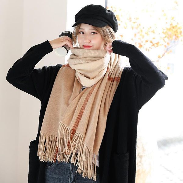 new cashmere scarf striped shawl thick warmth tassel autumn and winter european and american students knitted wool scarf women1, Blue;gray
new cashmere scarf striped shawl thick warmth tassel autumn and winter european and american students knitted wool scarf women1, Blue;gray