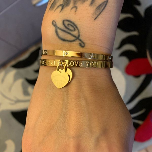 luxury heart charm forever love you stainless steel bangle jewelry, Black
luxury heart charm forever love you stainless steel bangle jewelry, Black