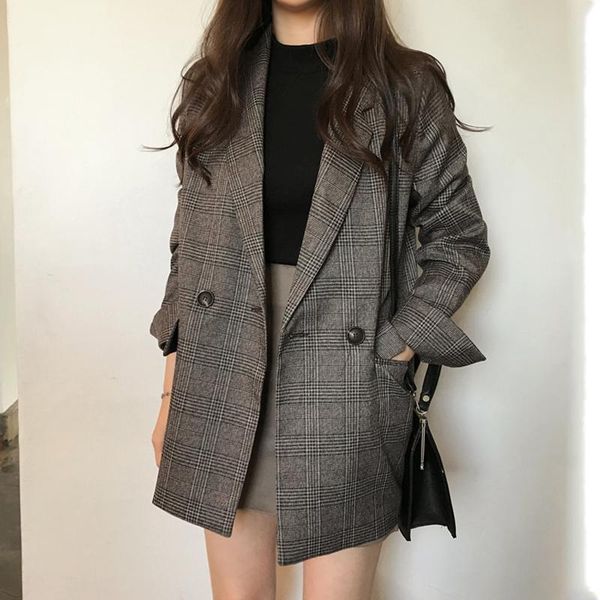 long sleeve cotton jacket csual vintage coat plaid blazer jacket women's blazer suits check notched solid elegant women 99i, White;black
long sleeve cotton jacket csual vintage coat plaid blazer jacket women's blazer suits check notched solid elegant women 99i, White;black
