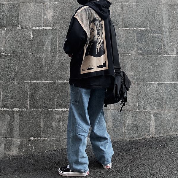 ins dark high street hip-hop pop figure print loose versatile hooded pullover man, Black
ins dark high street hip-hop pop figure print loose versatile hooded pullover man, Black