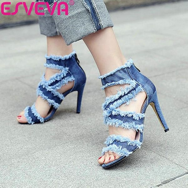 sandals esveva 2021 thin heels zip summer shoes cross-tied women high denim pu elegant size 34-43, Black
sandals esveva 2021 thin heels zip summer shoes cross-tied women high denim pu elegant size 34-43, Black