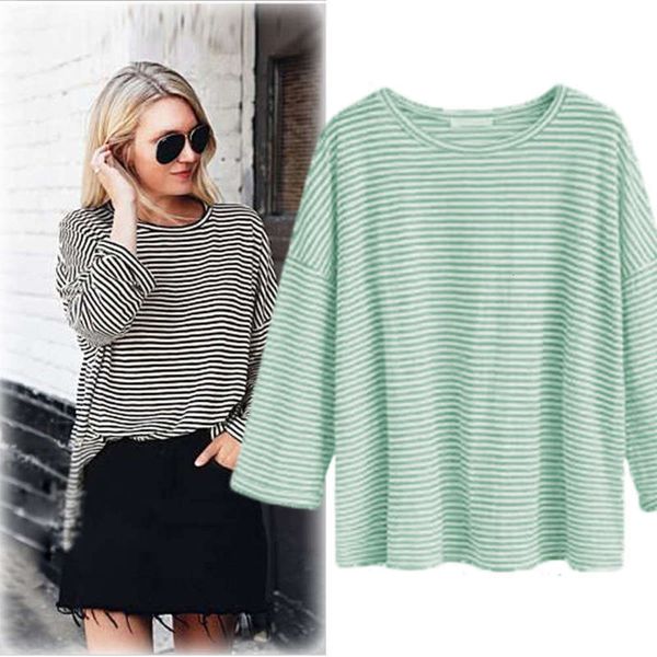 and loose large easy to size wear stripe long sleeve women's t-shirt pullover cotton k339, Black;gray
and loose large easy to size wear stripe long sleeve women's t-shirt pullover cotton k339, Black;gray