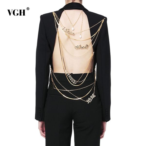 vgh asymmetric blazer for women notched collar long sleeve backless sequined chains designer coats female 2020 fashion new tide lj201021, White;black
vgh asymmetric blazer for women notched collar long sleeve backless sequined chains designer coats female 2020 fashion new tide lj201021, White;black