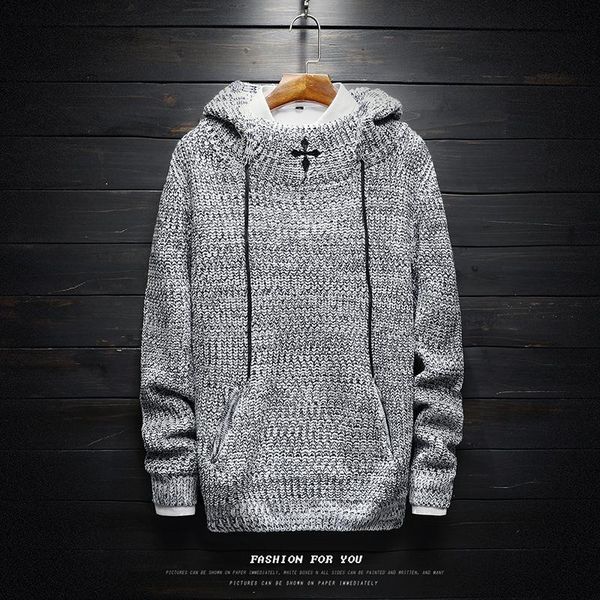 men's sweaters 2021 clothing personality trend wear long sleeved sweater knit jumper warm hooded plus size singer costumes, White;black
men's sweaters 2021 clothing personality trend wear long sleeved sweater knit jumper warm hooded plus size singer costumes, White;black