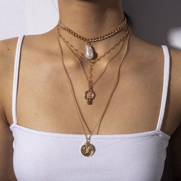 youvanic multilayer long chain lock pearl coin pendant choker necklace for women statement boho jewelry collar 2616, Silver 
youvanic multilayer long chain lock pearl coin pendant choker necklace for women statement boho jewelry collar 2616, Silver