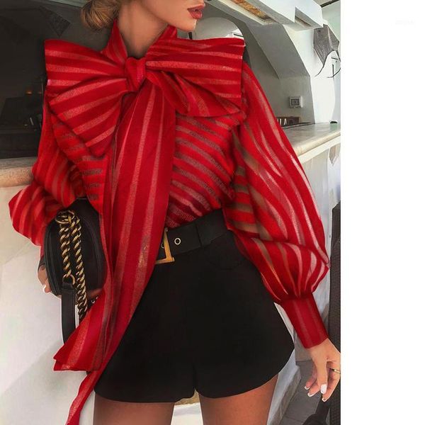 office lady women see through mesh striped shirts blouse long lantern sleeve formal bow lace up blouses shirts blusas1, White
office lady women see through mesh striped shirts blouse long lantern sleeve formal bow lace up blouses shirts blusas1, White