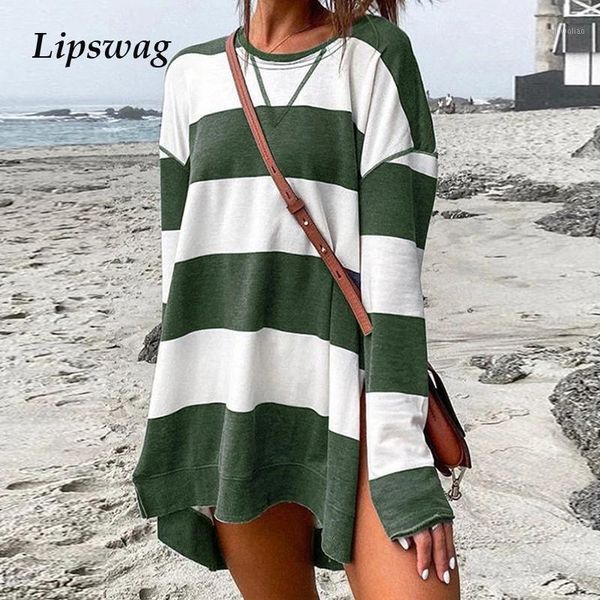 women autumn o-neck split boho dress fashion striped print mini dress casual female long sleeve loose sweatshirt vestidos1, Black;gray
women autumn o-neck split boho dress fashion striped print mini dress casual female long sleeve loose sweatshirt vestidos1, Black;gray