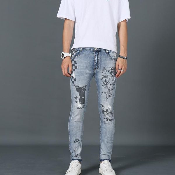 men's jeans 2y four seasons european and american fashion trend elastic casual perforated personalized pattern wholesale, Blue
men's jeans 2y four seasons european and american fashion trend elastic casual perforated personalized pattern wholesale, Blue