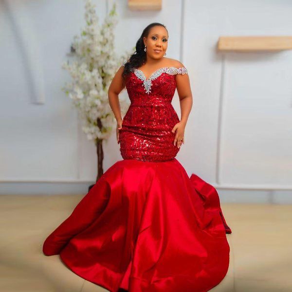 red off the shoulder plus size prom dresses aso ebi style beaded satin mermaid evening gowns saudi arabia african party dresses, Black
red off the shoulder plus size prom dresses aso ebi style beaded satin mermaid evening gowns saudi arabia african party dresses, Black