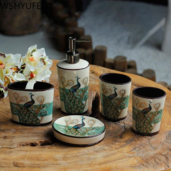 bath accessory set 5pcs\lot american ceramic bathroom washing green peacock wei crafts couples cups toiletries wshyufei
bath accessory set 5pcs\lot american ceramic bathroom washing green peacock wei crafts couples cups toiletries wshyufei