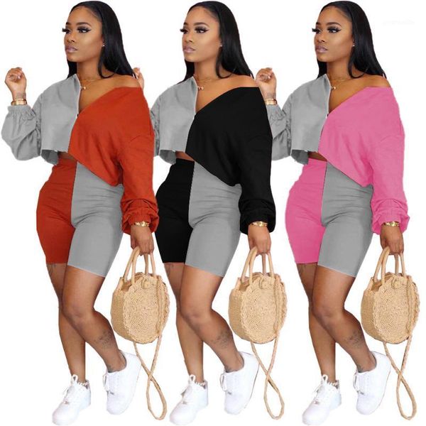 2020 summer new arrival suit women style off-shoulder loose stitching color shirt shorts european and american 2 piece set1, Gray
2020 summer new arrival suit women style off-shoulder loose stitching color shirt shorts european and american 2 piece set1, Gray