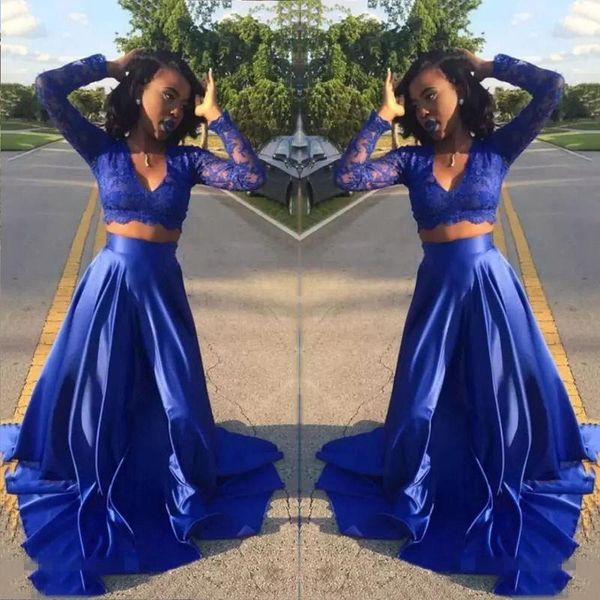 2021 two piece prom dresses long lace sleeves satin sweep train a line v neck custom made african evening party gown plus size, Black
2021 two piece prom dresses long lace sleeves satin sweep train a line v neck custom made african evening party gown plus size, Black