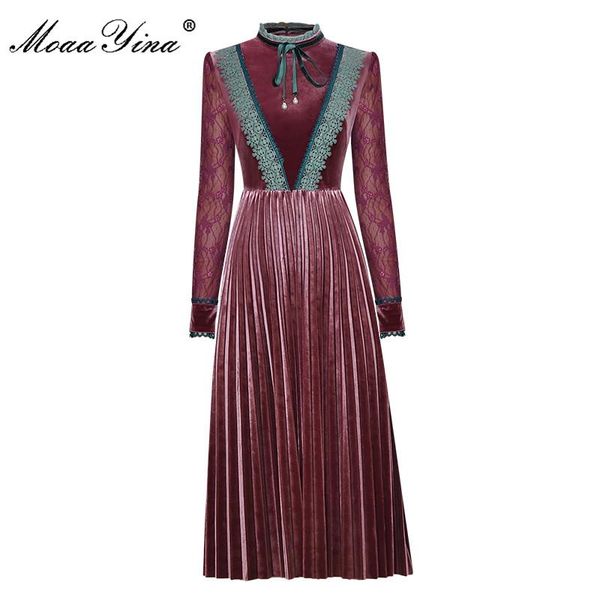casual dresses moaayina fashion designer dress autumn women's lace long sleeve patchwork elegant velvet pleated, Black;gray
casual dresses moaayina fashion designer dress autumn women's lace long sleeve patchwork elegant velvet pleated, Black;gray
