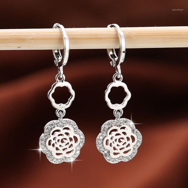 cubic zirconia camellia earrings for women drop earrings fashion wedding earings jewelry pendientes z3121, Silver
cubic zirconia camellia earrings for women drop earrings fashion wedding earings jewelry pendientes z3121, Silver