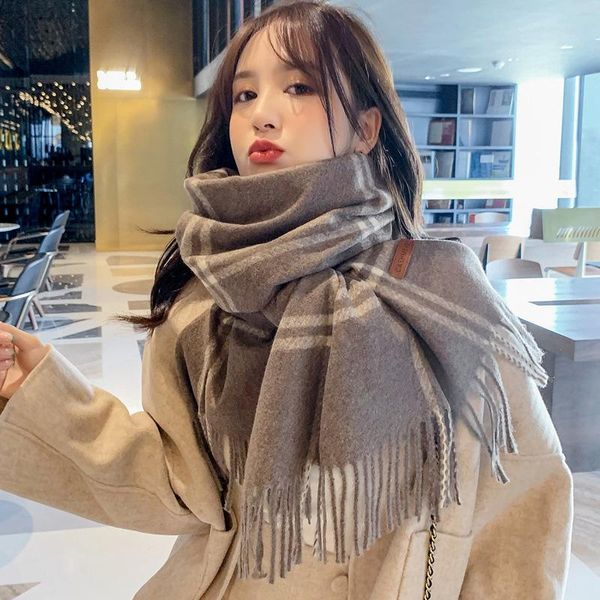 scarves versatile korean large plaid bib thickened warm cashmere tassel long shawl dual purpose wool scarf for women autumn and winter, Blue;gray
scarves versatile korean large plaid bib thickened warm cashmere tassel long shawl dual purpose wool scarf for women autumn and winter, Blue;gray