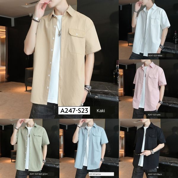 men's short sleeve work clothes shirt coat shirt korean fashion handsome summer thin casual half sleeve work clothes lining coat uae6v, Blue
men's short sleeve work clothes shirt coat shirt korean fashion handsome summer thin casual half sleeve work clothes lining coat uae6v, Blue