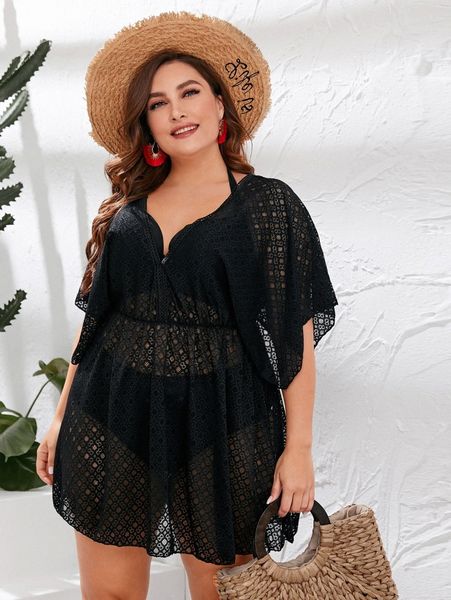 plus floral lace cover up 552h#, Black 
plus floral lace cover up 552h#, Black