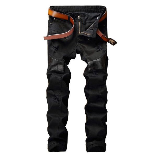 men's jeans fashion pu leather pants slim patchwork denim trousers male straight casual black, Blue
men's jeans fashion pu leather pants slim patchwork denim trousers male straight casual black, Blue