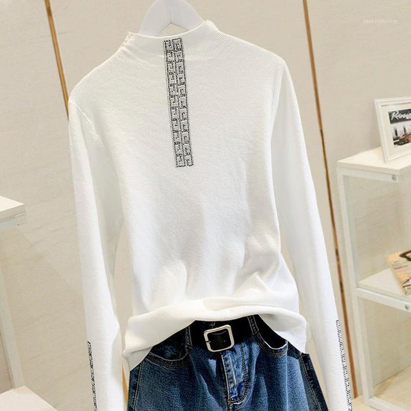 women's sweaters 2021 half high collar rhinestone knitted long-sleeved shiny slim bottoming sweater trend 09251, White;black
women's sweaters 2021 half high collar rhinestone knitted long-sleeved shiny slim bottoming sweater trend 09251, White;black
