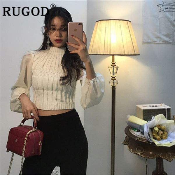 rugod women patchwork sweater and chiffon pullover turtleneck lantern sleeve high waist slim knit new fashion femme ins y200720, White;black
rugod women patchwork sweater and chiffon pullover turtleneck lantern sleeve high waist slim knit new fashion femme ins y200720, White;black