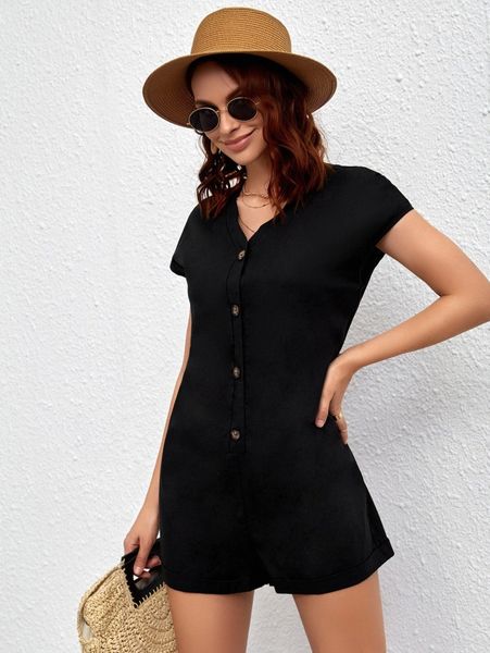 button front batwing sleeve roll hem romper 46fh#, White
button front batwing sleeve roll hem romper 46fh#, White