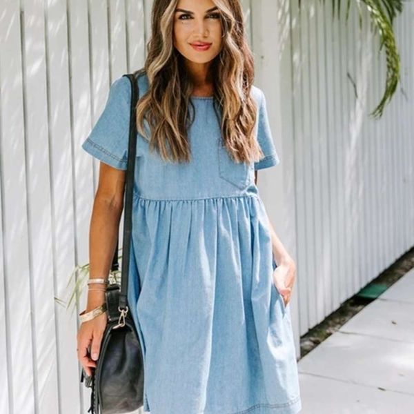 2020 new loose baby short summer sleeve denim drs, Black;gray
2020 new loose baby short summer sleeve denim drs, Black;gray