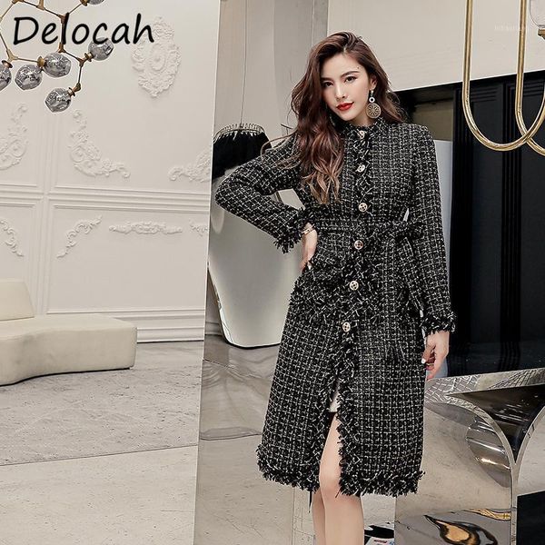 women's wool & blends delocah women autumn fashion designer long coat bow sashes pockets high waist bodycon ladies a-line outerwear 202, Black
women's wool & blends delocah women autumn fashion designer long coat bow sashes pockets high waist bodycon ladies a-line outerwear 202, Black