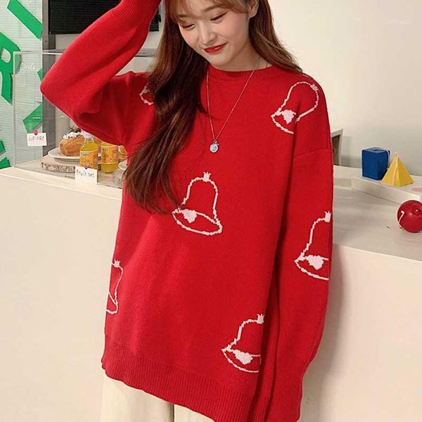 women's sweaters 2021 autumn and winter year red bells round neck sweater women loose lazy casual jacket thin sweater1, White;black 
women's sweaters 2021 autumn and winter year red bells round neck sweater women loose lazy casual jacket thin sweater1, White;black