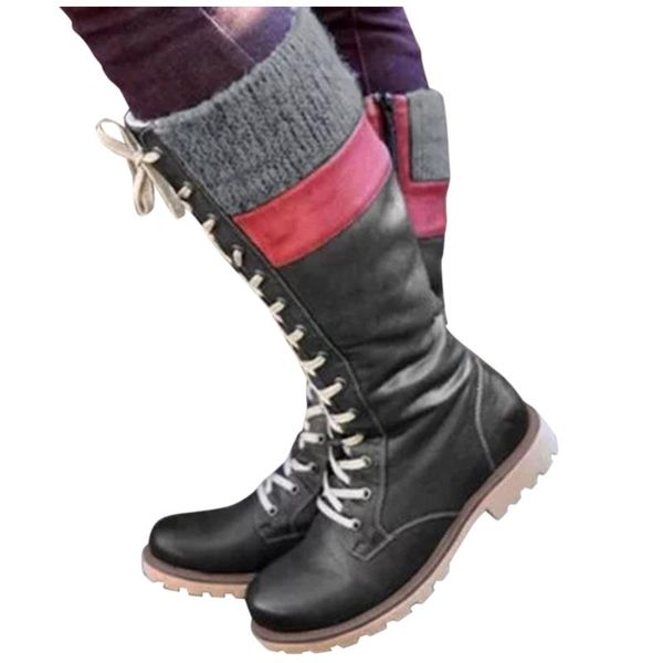 lace-up mixed colors flat heels high boots women's leisure shoes plus size 43 solid lace-up european lady booties, Black
lace-up mixed colors flat heels high boots women's leisure shoes plus size 43 solid lace-up european lady booties, Black