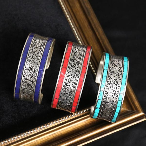 bangle charming handmade silk pinching silver bracelet with retro personality and inlaid turquoise lapis lazuli, Black
bangle charming handmade silk pinching silver bracelet with retro personality and inlaid turquoise lapis lazuli, Black