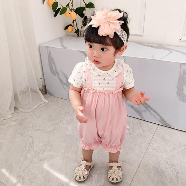 2020 summer children's clothing baby infant crawling jumpsuit1, White