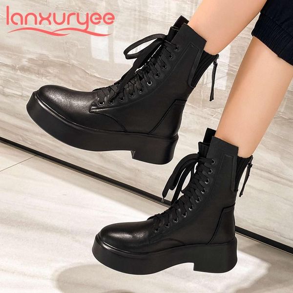 lanxuryee 2020 new genuine leather round toe thick bottom riding boots handsome young lady streetwear fashion mid-calf boots l69, Black
lanxuryee 2020 new genuine leather round toe thick bottom riding boots handsome young lady streetwear fashion mid-calf boots l69, Black