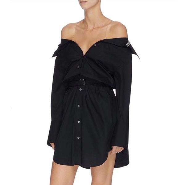 fall 2020 latest special-interest design diamond collar mesh stitching belt shirt off-shoulder dress, White;black
fall 2020 latest special-interest design diamond collar mesh stitching belt shirt off-shoulder dress, White;black