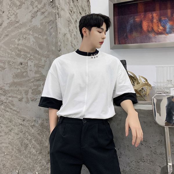 2021 new men summer streetwear hip hop loose casual short sleeve t male black white splice iron ring tshirt tee shirt cnp9, White;black
2021 new men summer streetwear hip hop loose casual short sleeve t male black white splice iron ring tshirt tee shirt cnp9, White;black