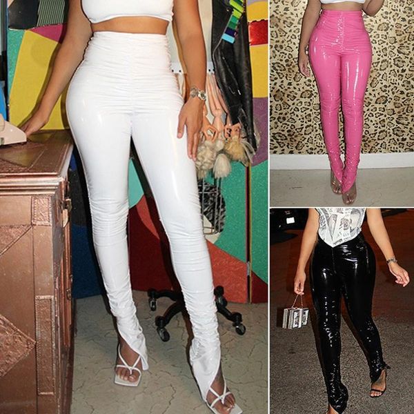 women's slim fashion personality pleated pu leather pants split leg trousers1, Black;white
women's slim fashion personality pleated pu leather pants split leg trousers1, Black;white
