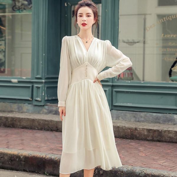 2020 v-neck long sleeved solid high waist loose chiffon vestidos midi swing casual women's dress, Black;gray
2020 v-neck long sleeved solid high waist loose chiffon vestidos midi swing casual women's dress, Black;gray