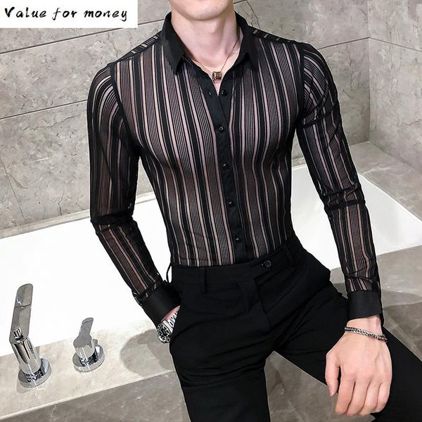 through see fashion shirt long sleeve night club blouse men r striped shirt men korean casual social shirts, White;black
through see fashion shirt long sleeve night club blouse men r striped shirt men korean casual social shirts, White;black