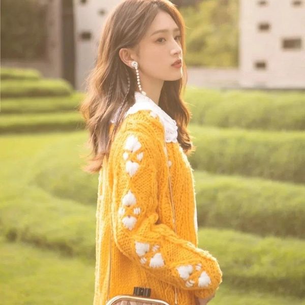 women's knits & tees love thick wool knit sweater autumn and winter hand-ticked jacket h09123, White
women's knits & tees love thick wool knit sweater autumn and winter hand-ticked jacket h09123, White