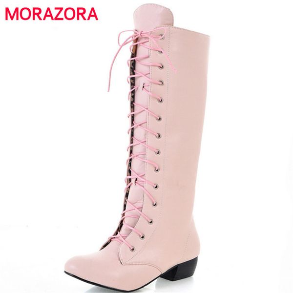 morazora 2020 new fashion knee high boots lace up low heels comfortable autumn women boots white black pink 1026
morazora 2020 new fashion knee high boots lace up low heels comfortable autumn women boots white black pink 1026