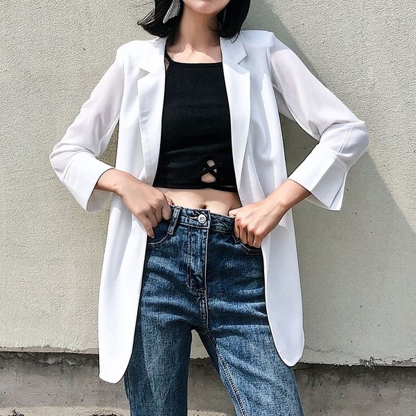 women summer autumn chiffon blazers elegant notched no button chic three quarter white blazers office lady temperament clothing y201026, White;black
women summer autumn chiffon blazers elegant notched no button chic three quarter white blazers office lady temperament clothing y201026, White;black