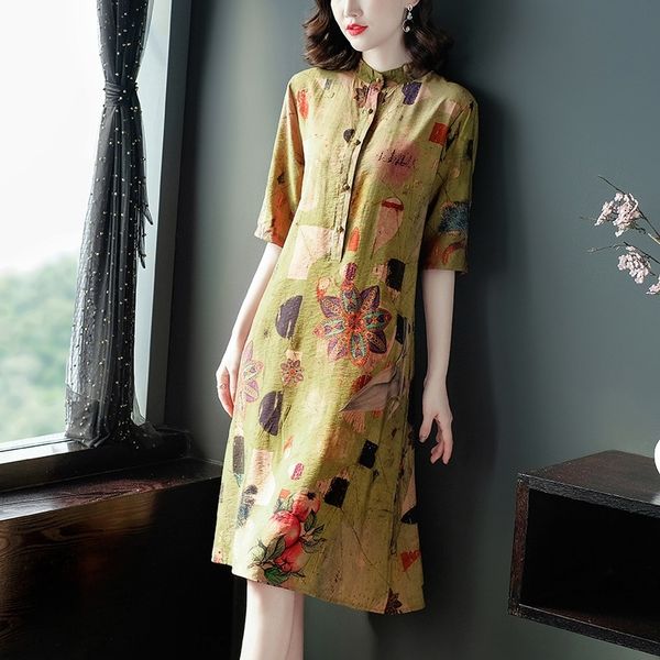 7inzl 2020 summer new large size women's for chinese long ntndr dress skirt silk linen printed mid-sleeve dress mid-length women style, Black;gray
7inzl 2020 summer new large size women's for chinese long ntndr dress skirt silk linen printed mid-sleeve dress mid-length women style, Black;gray