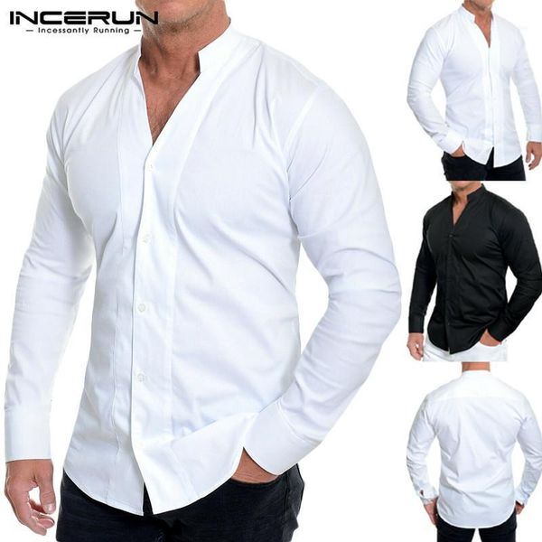 incerun solid color men dress shirt brand long sleeve button slim v neck breathable casual business men shirts camisa streetwear11, White;black
incerun solid color men dress shirt brand long sleeve button slim v neck breathable casual business men shirts camisa streetwear11, White;black