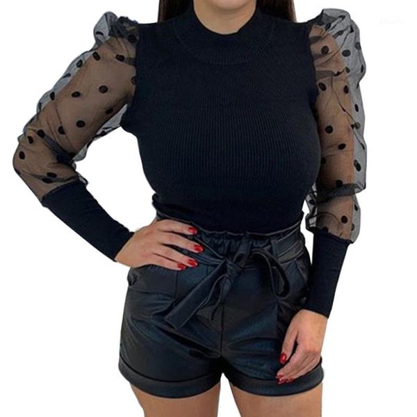 fashion women turtleneck sweater spring autumn ladies knitted ribbed spotted dots mesh puff sleeve patchwork slim fit jumper, White;black
fashion women turtleneck sweater spring autumn ladies knitted ribbed spotted dots mesh puff sleeve patchwork slim fit jumper, White;black