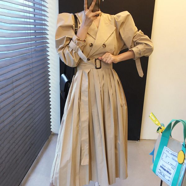 2021 new spring autumn vintage pleated with belt a-line long sleeve midi office lady d602, Black;gray
2021 new spring autumn vintage pleated with belt a-line long sleeve midi office lady d602, Black;gray