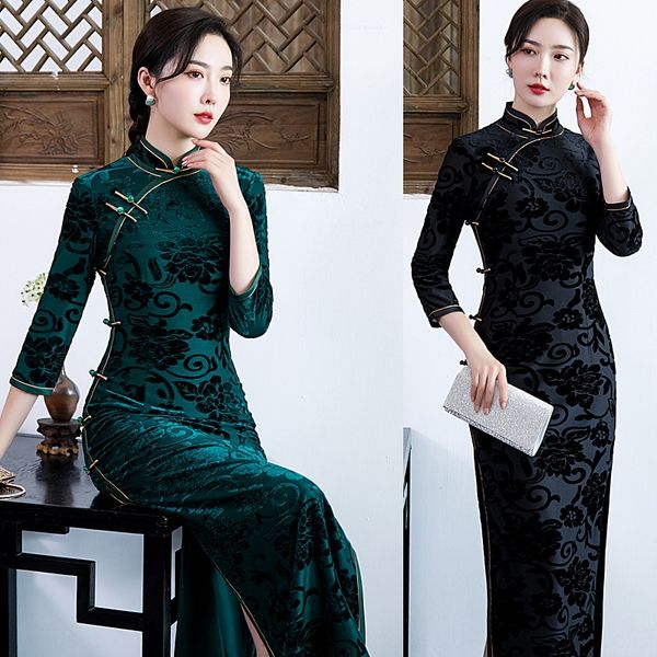 velvet cheongsam 2020 new young dresslong skirt dress daily improvement chinese style dress elegant long style 85uys, Black;gray
velvet cheongsam 2020 new young dresslong skirt dress daily improvement chinese style dress elegant long style 85uys, Black;gray