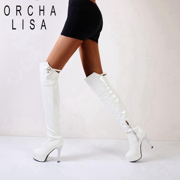 orchalisa winter over-the-knee boots round toe 11cm thin heels patent leather zip platform buckle big size 34-48 red party c2080, Black
orchalisa winter over-the-knee boots round toe 11cm thin heels patent leather zip platform buckle big size 34-48 red party c2080, Black