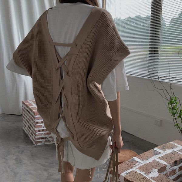 autumn winter korean sweater vest for women streetwear back lace up pullover vest knitted sleeveless jecket chaleco punto1, Black;white
autumn winter korean sweater vest for women streetwear back lace up pullover vest knitted sleeveless jecket chaleco punto1, Black;white