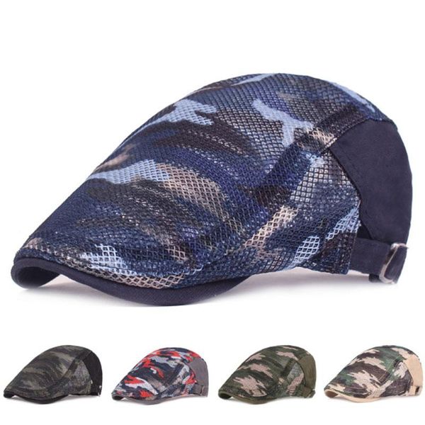 berets men women colored camouflage duckbill beret cap hollow breathable mesh summer adjustable cabbie sboy driving hunting flat hat, Blue;gray
berets men women colored camouflage duckbill beret cap hollow breathable mesh summer adjustable cabbie sboy driving hunting flat hat, Blue;gray